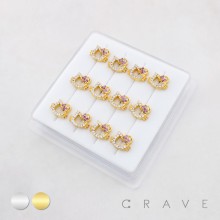 MULTI CZ KITTY CAT 316L SURGICAL STEEL L-SHAPE NOSE BOX